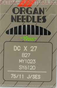 Иглы Organ высокоскоростн.оверлок (DC*27/75 SES) для ПШМ № 75/11 SES, уп.10шт.