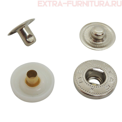 Кнопка "Альфа" 15 мм, цв.белый пластик, никель (уп.720шт) NEWSTAR