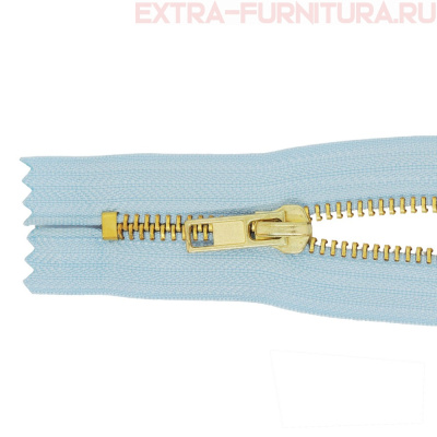 Молния джинсовая № 5, 18 см, латунь, цв.184 голубой